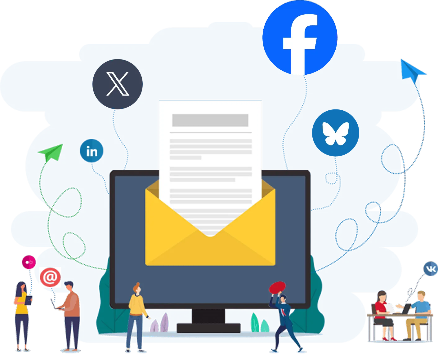 Digital client communication tools including email newsletters, social media posts, and automated marketing for tax and accounting professionals