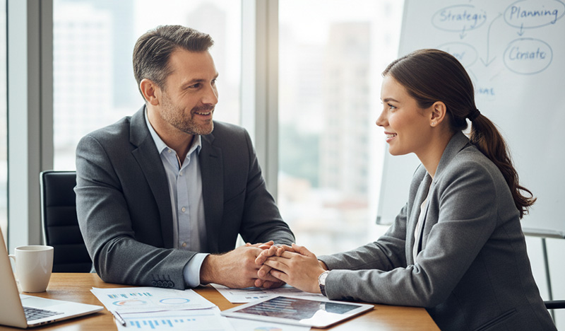 Top 4 Accountant Marketing Strategies to Generate Leads | A tax professional working with their client in a conference room.
